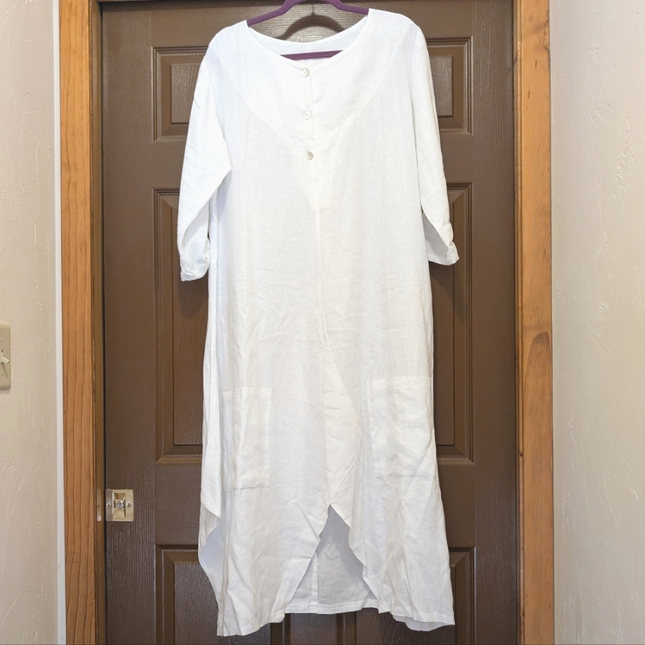 Heydari White Linen Balloon Dress Size Xl